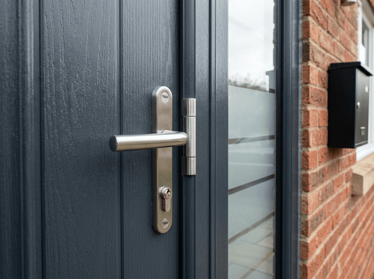 Composite door handle and lock detail