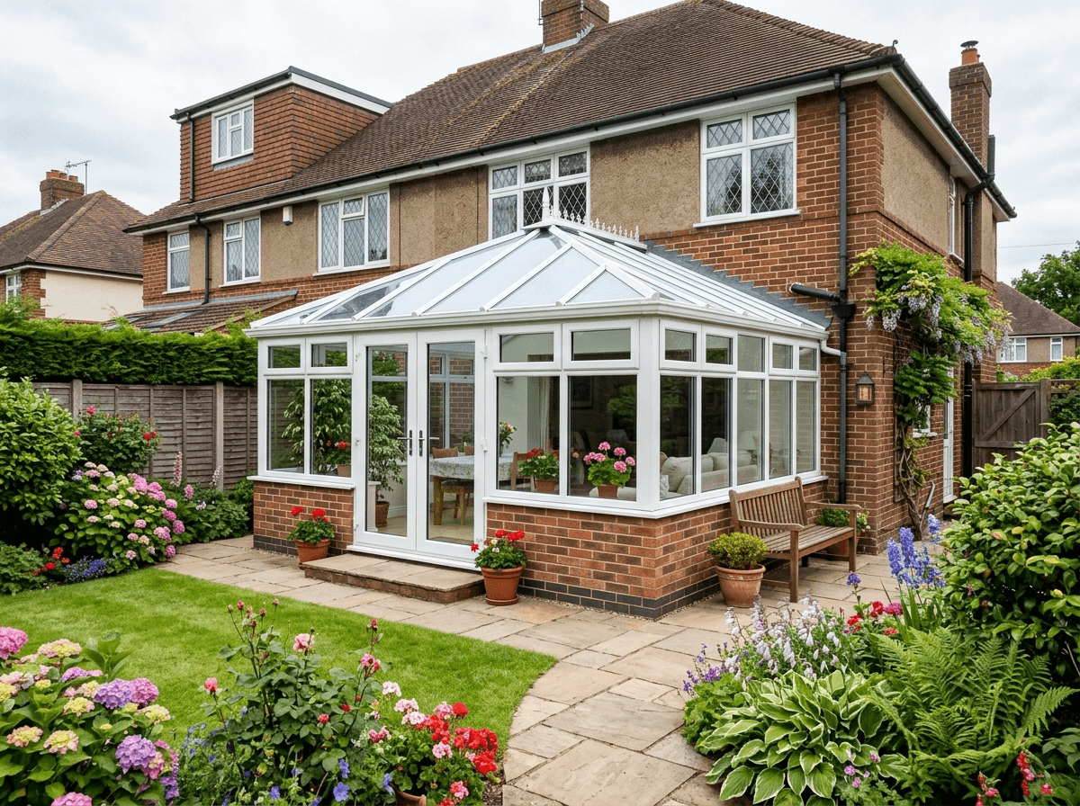Conservatory extension in a garden setting